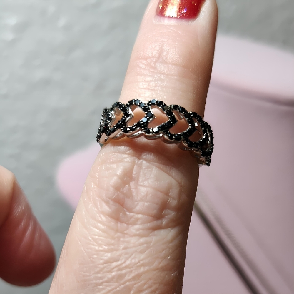 Macy's Black Spinel Multi-Heart Ring (5/8 ct. t.w.) in Sterling Silver Size 7 - Picture 4 of 10
